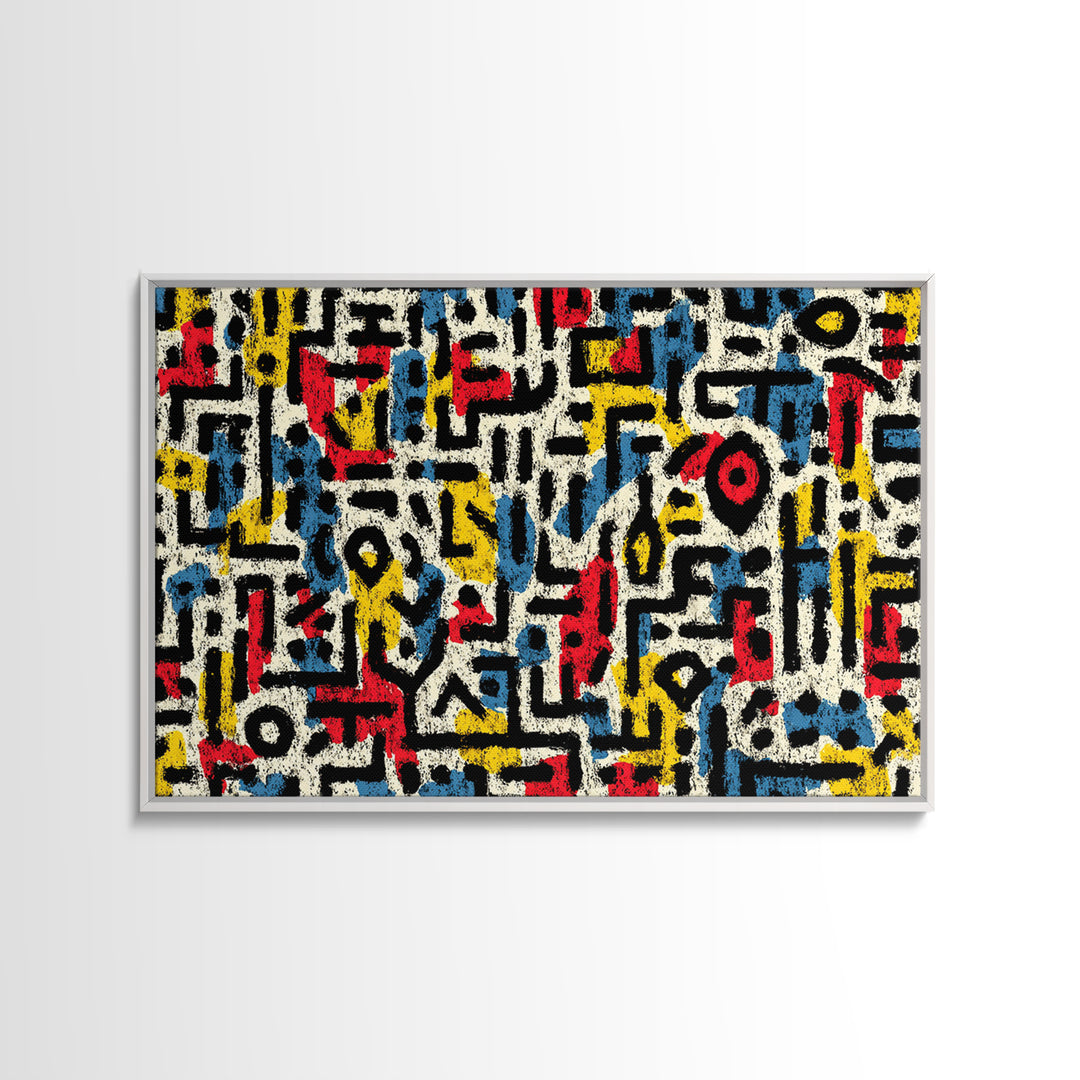 Colorful Abstract African Glyph Canvas Print, Modern African Art Abstract, Tribal Pattern Wall Decor, Bold Office Art Gift