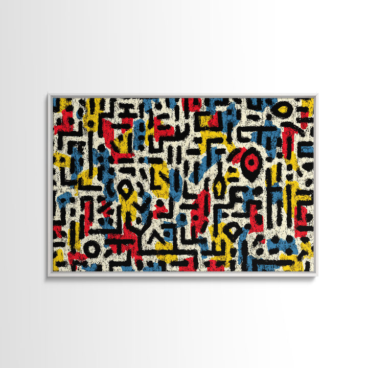Colorful Abstract African Glyph Canvas Print, Modern African Art Abstract, Tribal Pattern Wall Decor, Bold Office Art Gift