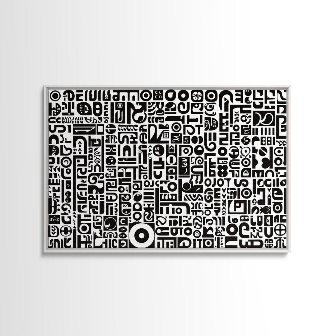 Black And White African Symbols Canvas Print, Abstract Ethnic Art, Tribal Pattern Wall Decor, Minimalist Office Art Gift