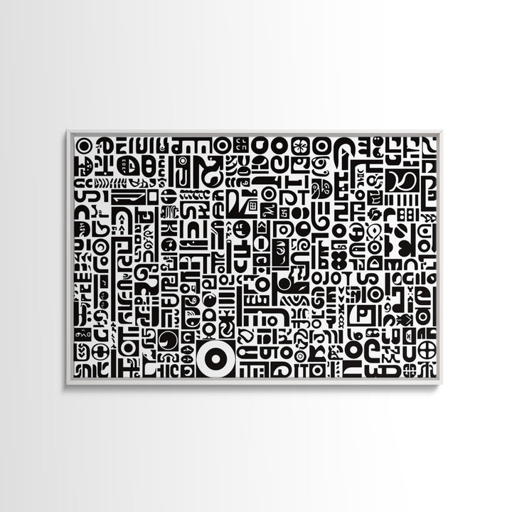 Black And White African Symbols Canvas Print, Abstract Ethnic Art, Tribal Pattern Wall Decor, Minimalist Office Art Gift