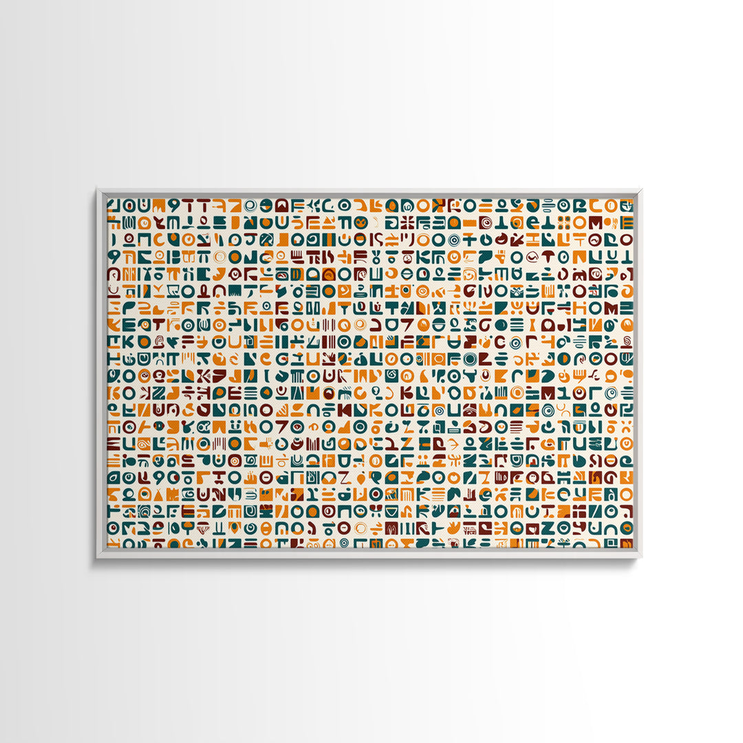 Teal And Orange African Symbol Pattern Canvas Print, Modern African Art Abstract, Cultural Wall Decor, Boho Office Art Gift