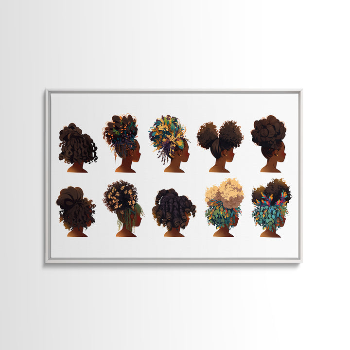 Black Women Natural Hairstyle Collection Wall Art, African Beauty Canvas Print, Salon Decor, Melanin Portrait Gift For Her