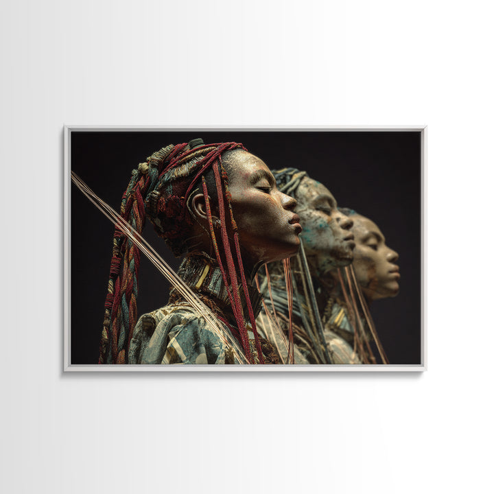 Three African Warrior Women Wall Art, African Tribal Art, Black Women Art, Cultural Wall Decor, Portrait Canvas Print Gift