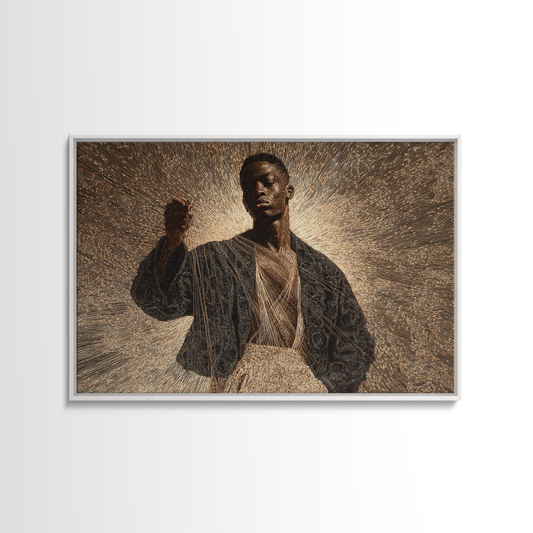 Radiant Black Man Halo Portrait Framed Canvas Print, Afrocentric Art, Black Culture Art, Spiritual Wall Art, Statement Decor