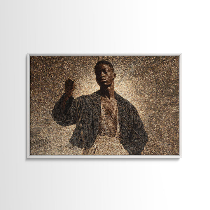 Radiant Black Man Halo Portrait Framed Canvas Print, Afrocentric Art, Black Culture Art, Spiritual Wall Art, Statement Decor