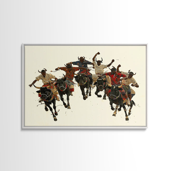 Charging African Warriors On Horseback, Dynamic Canvas Print, Tribal Battle Scene, Afrocentric Wall Decor For Men, African Warrior Art Gift