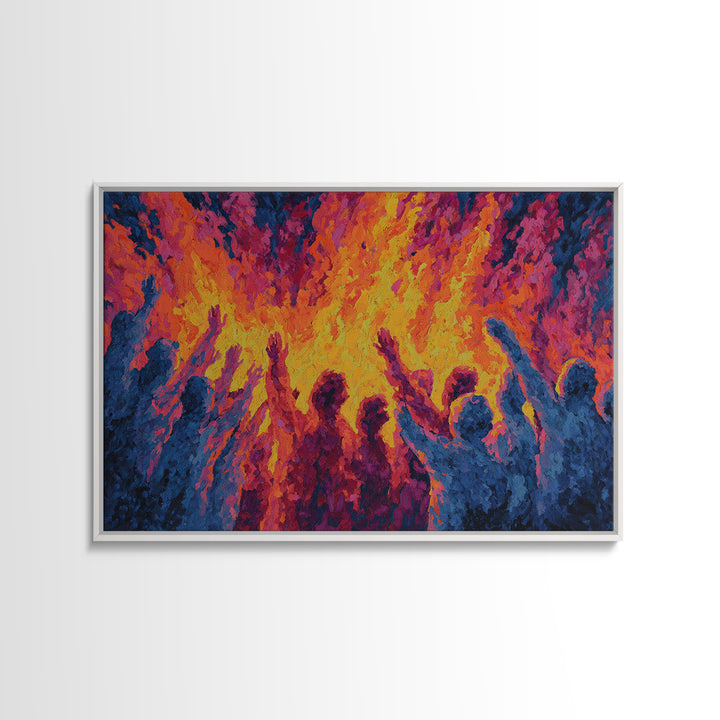 Celebration Around Fire Wall Art, Vibrant African Inspired Abstract, Festival Dance Canvas Print For Bold Cultural Decor