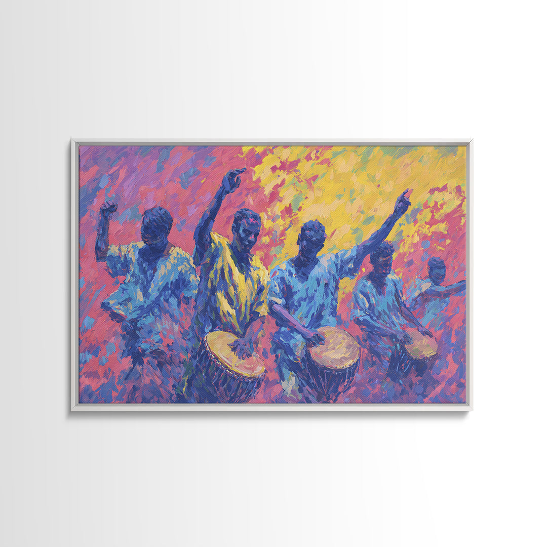 Vibrant African Drummers Celebration Wall Art, Colorful Afrocentric Music Painting, Black Culture Decor, Living Room Gift