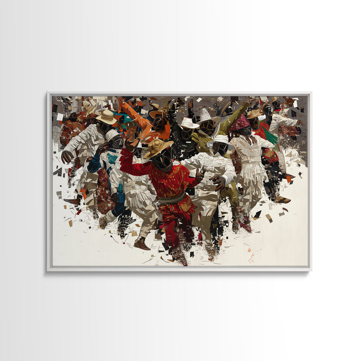 Joyful African Festival Dancers Wall Art, Afrocentric Celebration Canvas Print, Cultural Home Decor, Vibrant Black Artwork