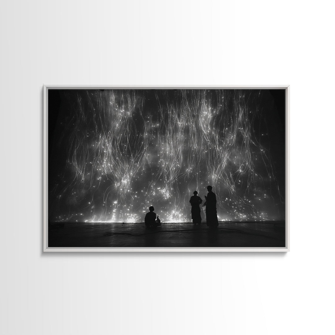Black And White Light Installation Canvas Print, Minimalist Wall Art, Abstract Black Art, Modern Gallery Home Decor Gift