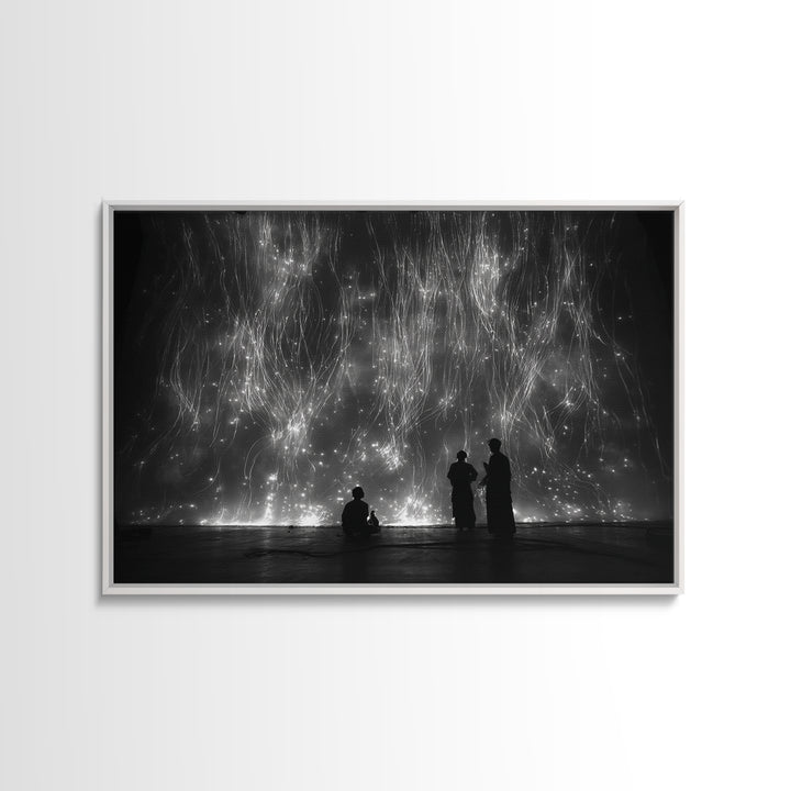 Black And White Light Installation Canvas Print, Minimalist Wall Art, Abstract Black Art, Modern Gallery Home Decor Gift