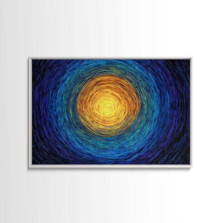 Radiant Sun Spiral In Blue And Gold Wall Art, Abstract African Inspired Print, Modern Canvas Decor, Meditation Room Artwork