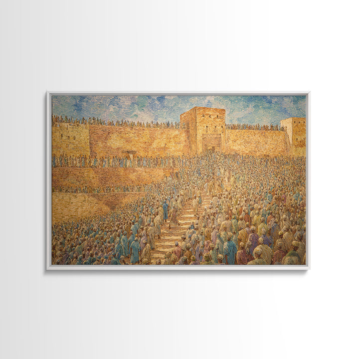 Ancient African City Gate With Crowds Wall Art, Historical Cultural Print, West African Decor, Large Statement Home Artwork