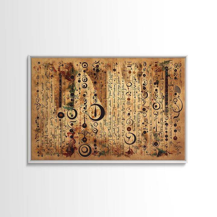 Ancient African Symbol Parchment Wall Art, Abstract African Art, Tribal Patterns, Afrocentric Decor, Cultural Canvas Print