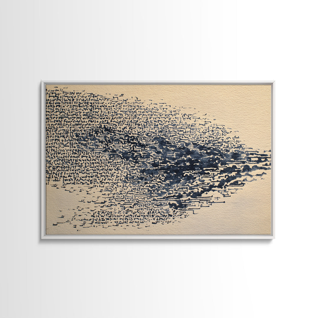 Blue Ink Manuscript Fragment Wall Art, Abstract Ethnic Art Print, Minimalist African Inspired Office Decor Canvas Print Gift