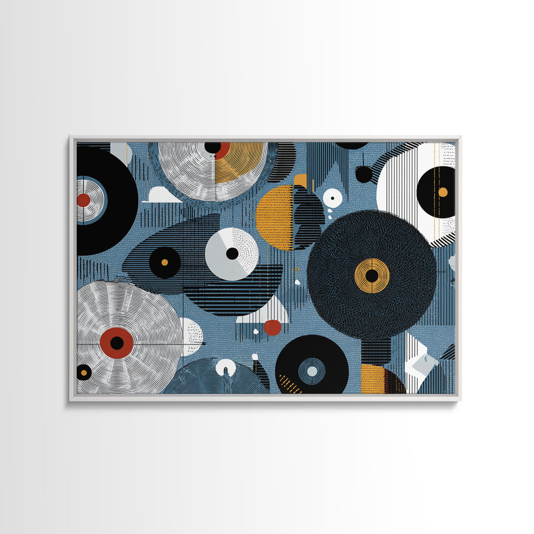 Blue Black Gold Geometric Circles Wall Art, Abstract African Art Decor, Modern Canvas Print For Living Room Office Home Decor