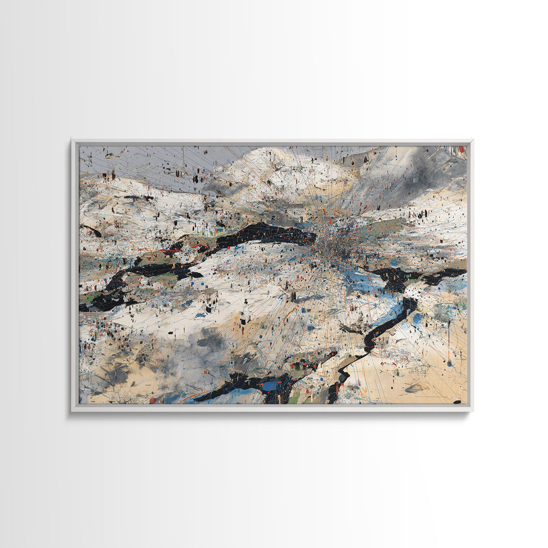 Abstract Mountain River Canvas Print, Modern African Landscape Art, Textured Blue White Wall Decor, Large Office Art Gift