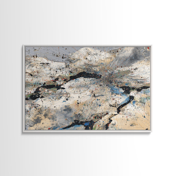 Abstract Mountain River Canvas Print, Modern African Landscape Art, Textured Blue White Wall Decor, Large Office Art Gift