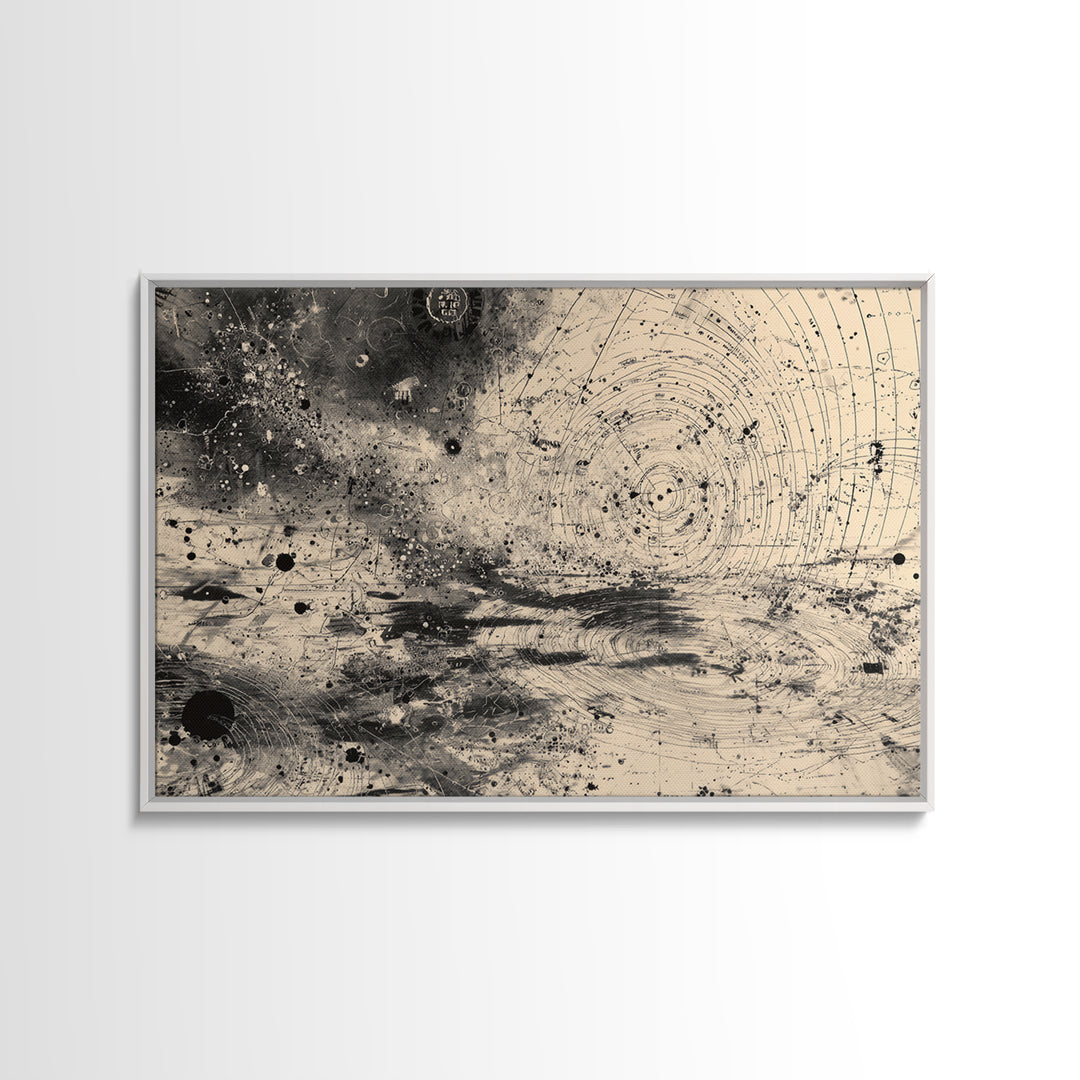 Black And White Celestial Map Wall Art, Abstract African Inspired Diagram, Mystical Modern Canvas Print, Office Decor Gift