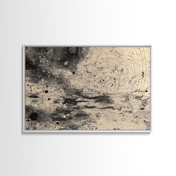 Black And White Celestial Map Wall Art, Abstract African Inspired Diagram, Mystical Modern Canvas Print, Office Decor Gift