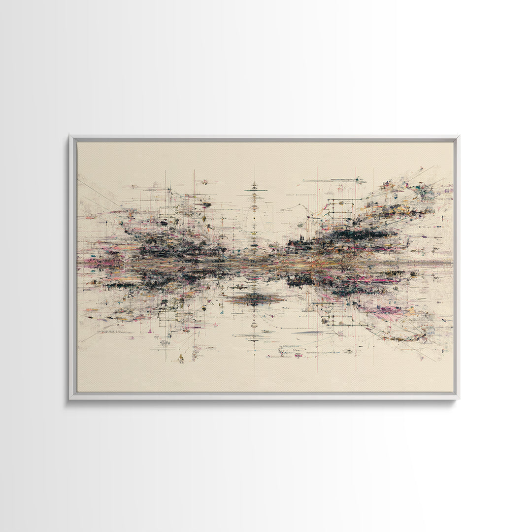 Expansive Abstract Data Field Wall Art, Modern Geometric Lines, Minimalist Office Decor For Tech Studio And Home Gallery