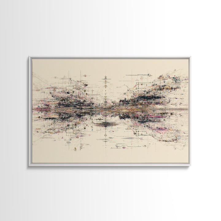 Expansive Abstract Data Field Wall Art, Modern Geometric Lines, Minimalist Office Decor For Tech Studio And Home Gallery