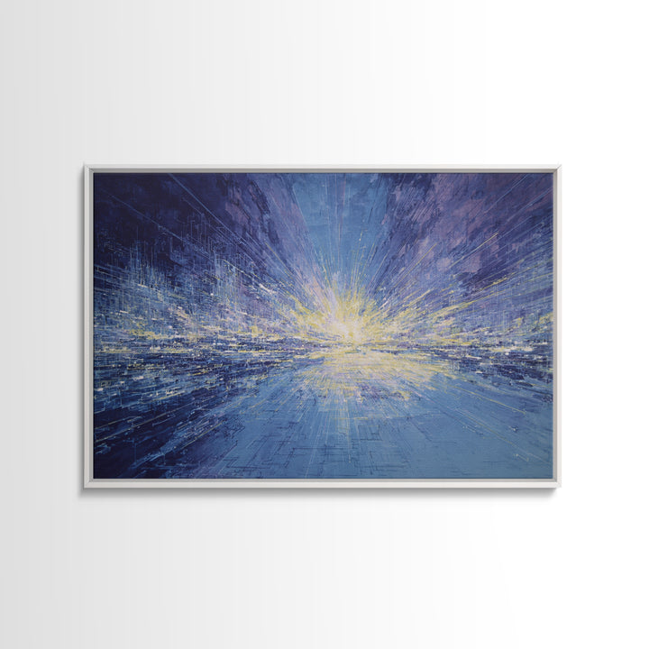 Electric Blue Abstract Cityscape Wall Art, Luminous Horizon Canvas, Contemporary Decor For Living Room And Office Gallery