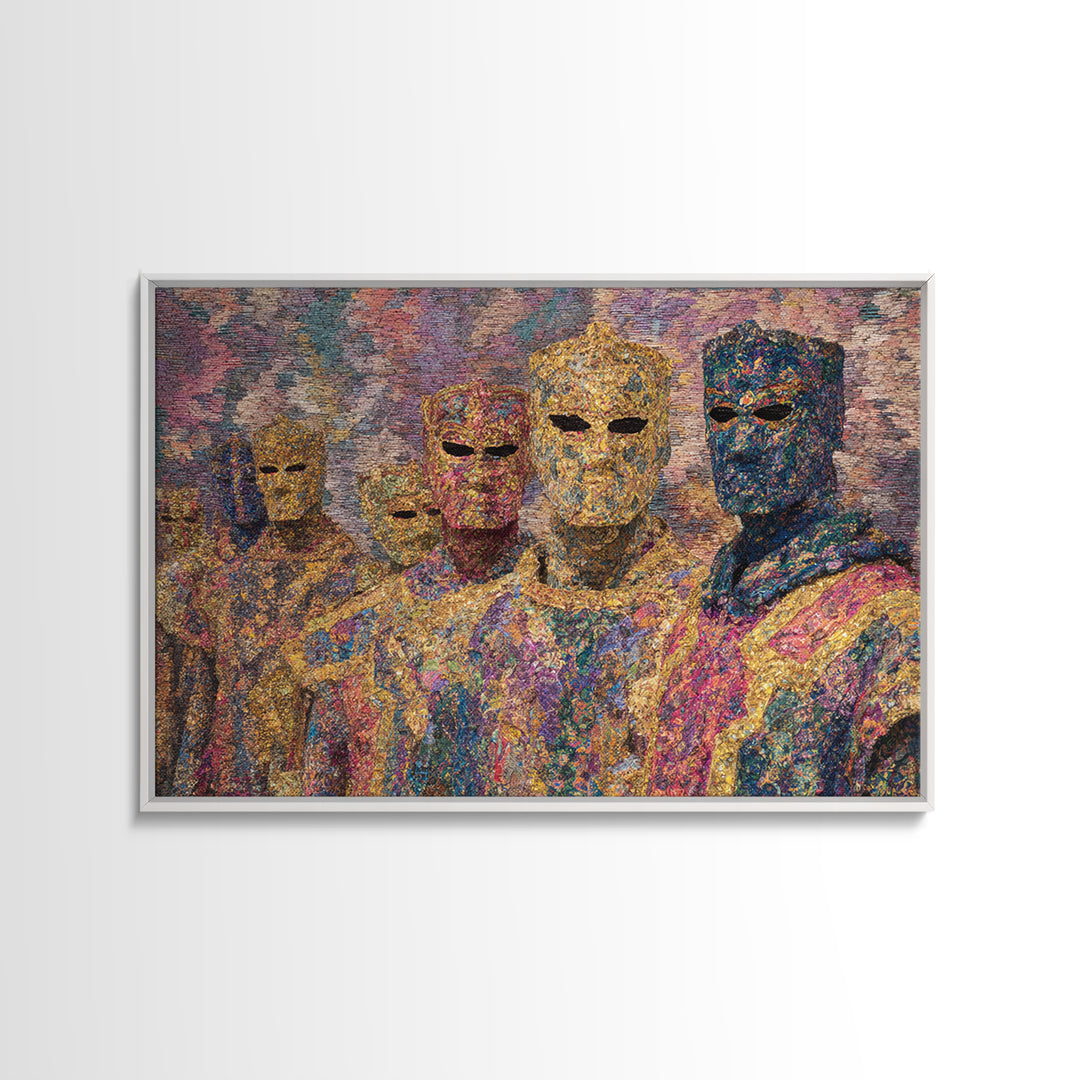 Colorful Abstract Masked Figures, African Tribal Art Canvas Print, Afrocentric Wall Art, Ethnic Home Decor, Modern Black Art