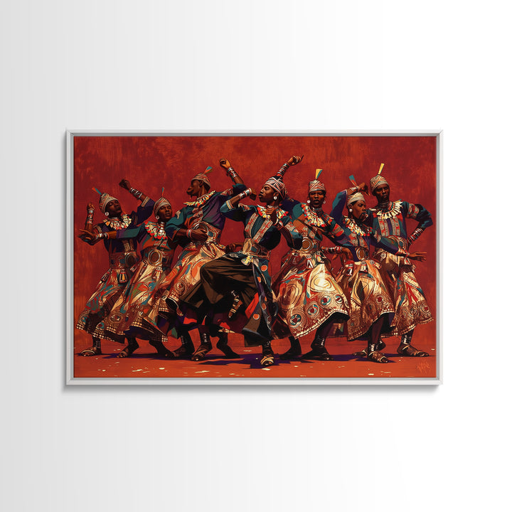 Energetic African Dancers Celebration Wall Art, African Women Art, Cultural Art Print, Red Statement Decor, Afrocentric Canvas