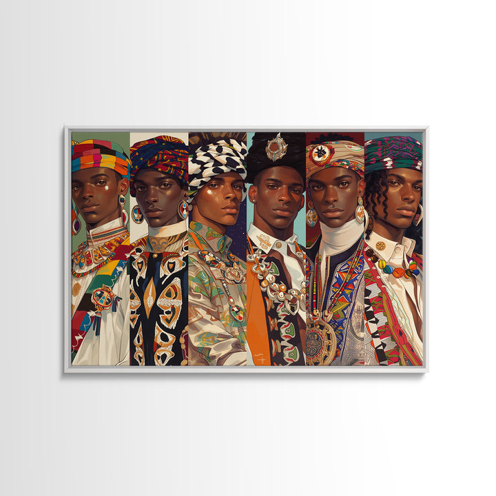 Six Regal African Portraits Wall Art, African Fabric, Nigerian Fashion Art, Black Beauty Art, Colorful Portrait Canvas Print