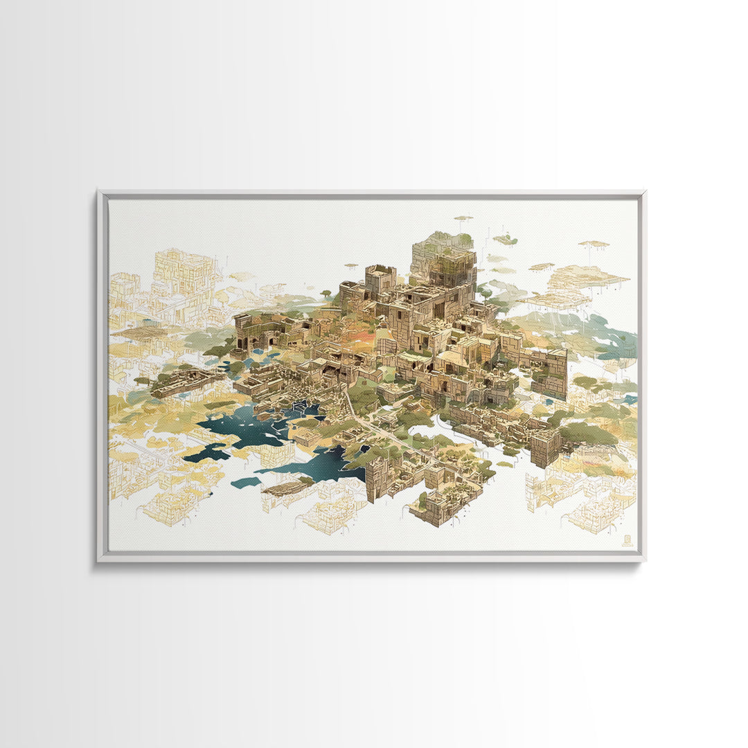Floating Desert Megacity With Futuristic African Architecture Wall Art, Afrofuturism Decor, Modern Canvas Art For Office