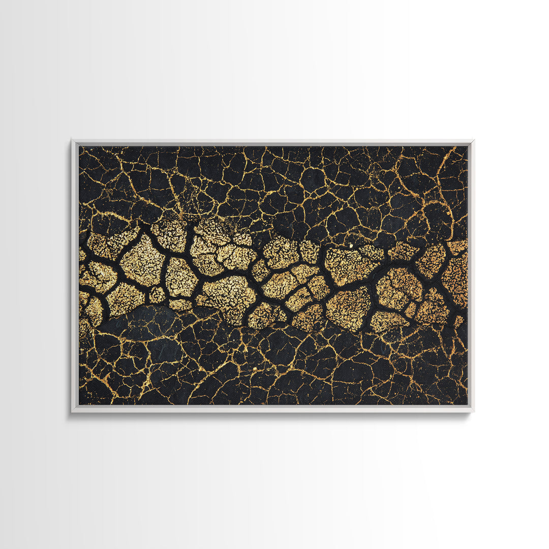 Gold Cracked African Map Pattern On Black Texture Wall Art, Abstract African Art Print, Luxury Earth Tone Home Decor Gift