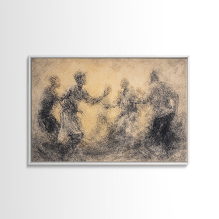 Charcoal African Celebration Dance Wall Art, Black Figures Sketch, Cultural Art Print, Traditional African Home Decor Gift