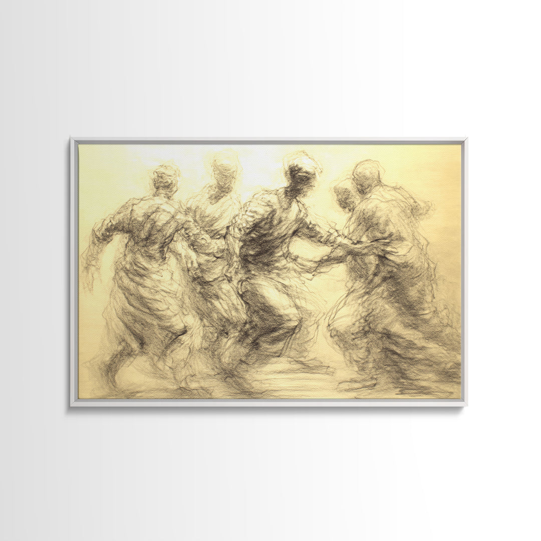 Golden Charcoal African Dance Wall Art, Movement Figure Sketch, Cultural Art Print, African Celebration, Elegant Home Decor
