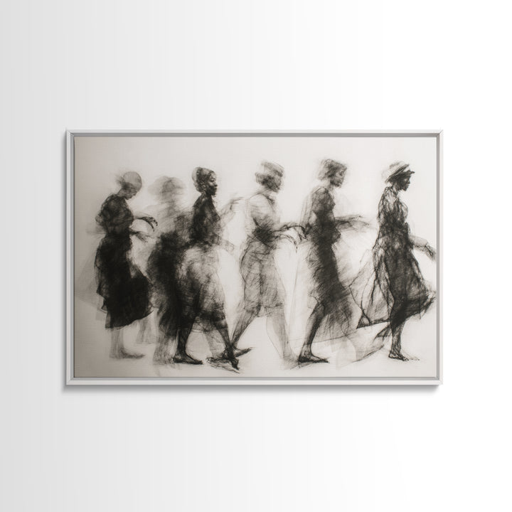 Black Women Procession Sketch Wall Art, Elegant Woman Art, African Women Art, Feminine Wall Decor, Minimalist Home Decor