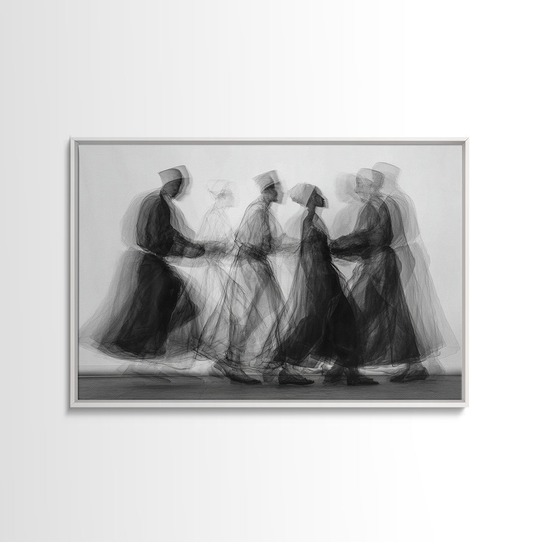 Blurred Monochrome Ceremonial Dancers Wall Art, African Abstract Art Print, Black Culture Decor, Modern Canvas Artwork Gift