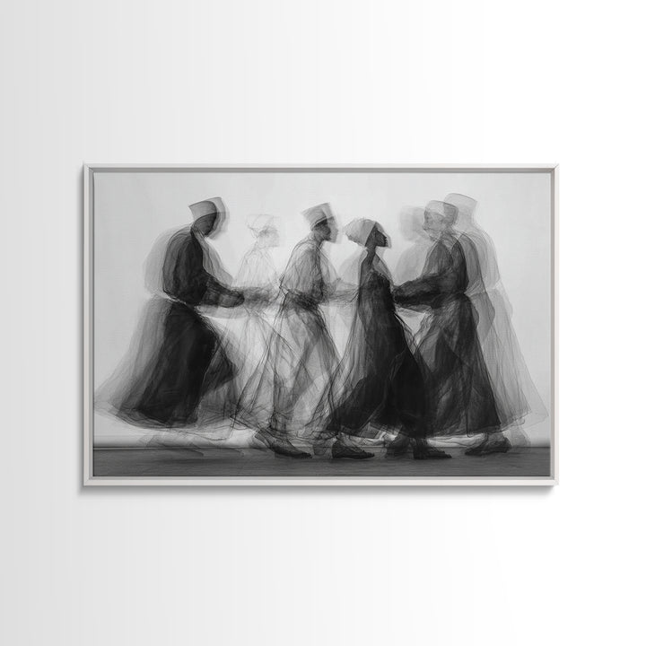 Blurred Monochrome Ceremonial Dancers Wall Art, African Abstract Art Print, Black Culture Decor, Modern Canvas Artwork Gift