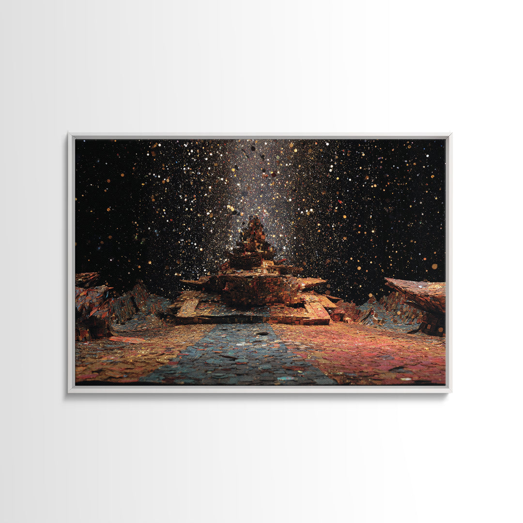 Ancient Starry African Temple Canvas Print, Mystical Wall Art, Black And Gold Art, Spiritual Cultural Home Decor Unique Gift