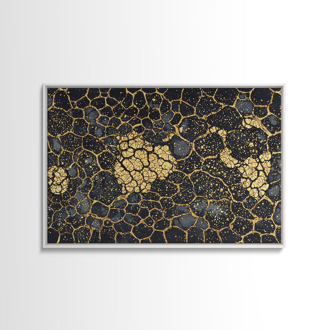 Black And Gold Crackle Abstract Canvas Print, Luxury Wall Art, Textured Art Print, Modern Home Decor, Statement Piece, Bold Artwork