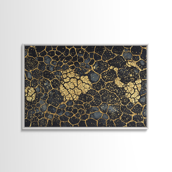 Black And Gold Crackle Abstract Canvas Print, Luxury Wall Art, Textured Art Print, Modern Home Decor, Statement Piece, Bold Artwork