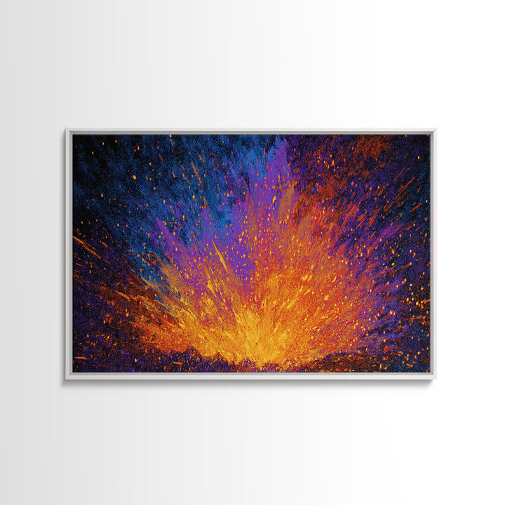 Explosive Orange And Blue Energy Burst Canvas Print, Abstract Art, Vibrant Wall Decor, Modern Painting, Bold Home Decor Gift