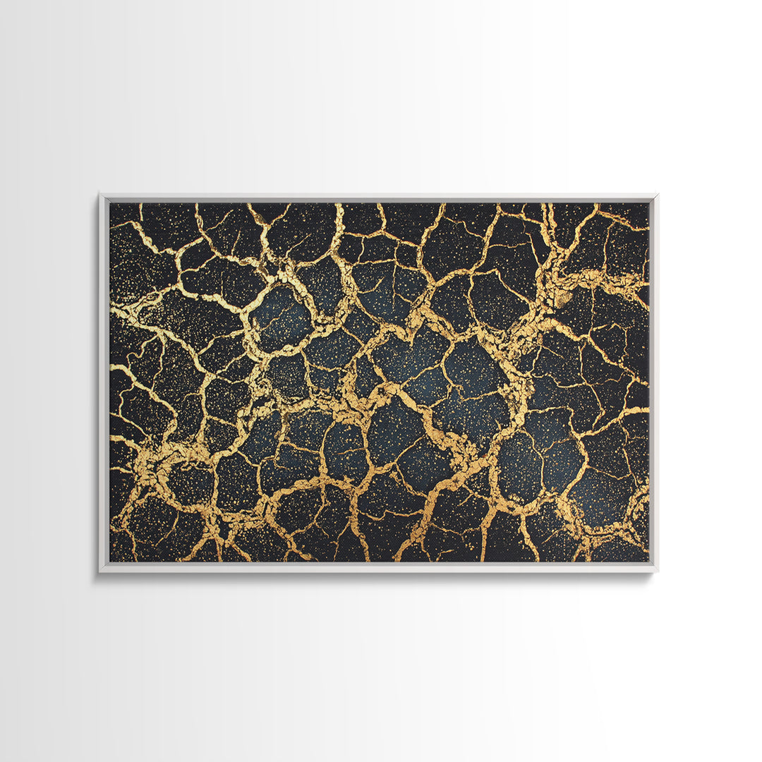 Black And Gold Cracked Earth Wall Art, Abstract African Art, Luxury Canvas Art, Textured Art Print, Elegant Home Decor Gift