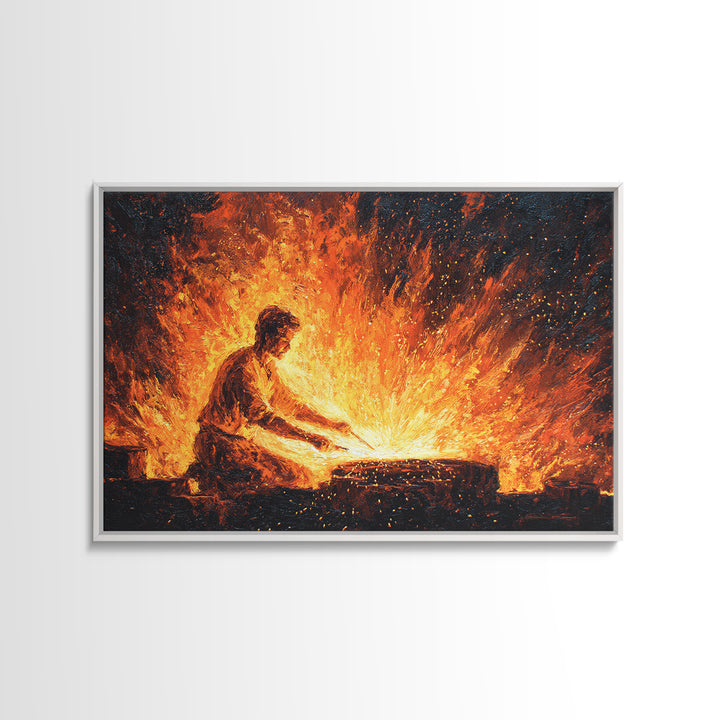 African Blacksmith At Flaming Forge Wall Art, African Warrior Art, Black Man Artful, Cultural Art Print, Bold Home Decor Gift