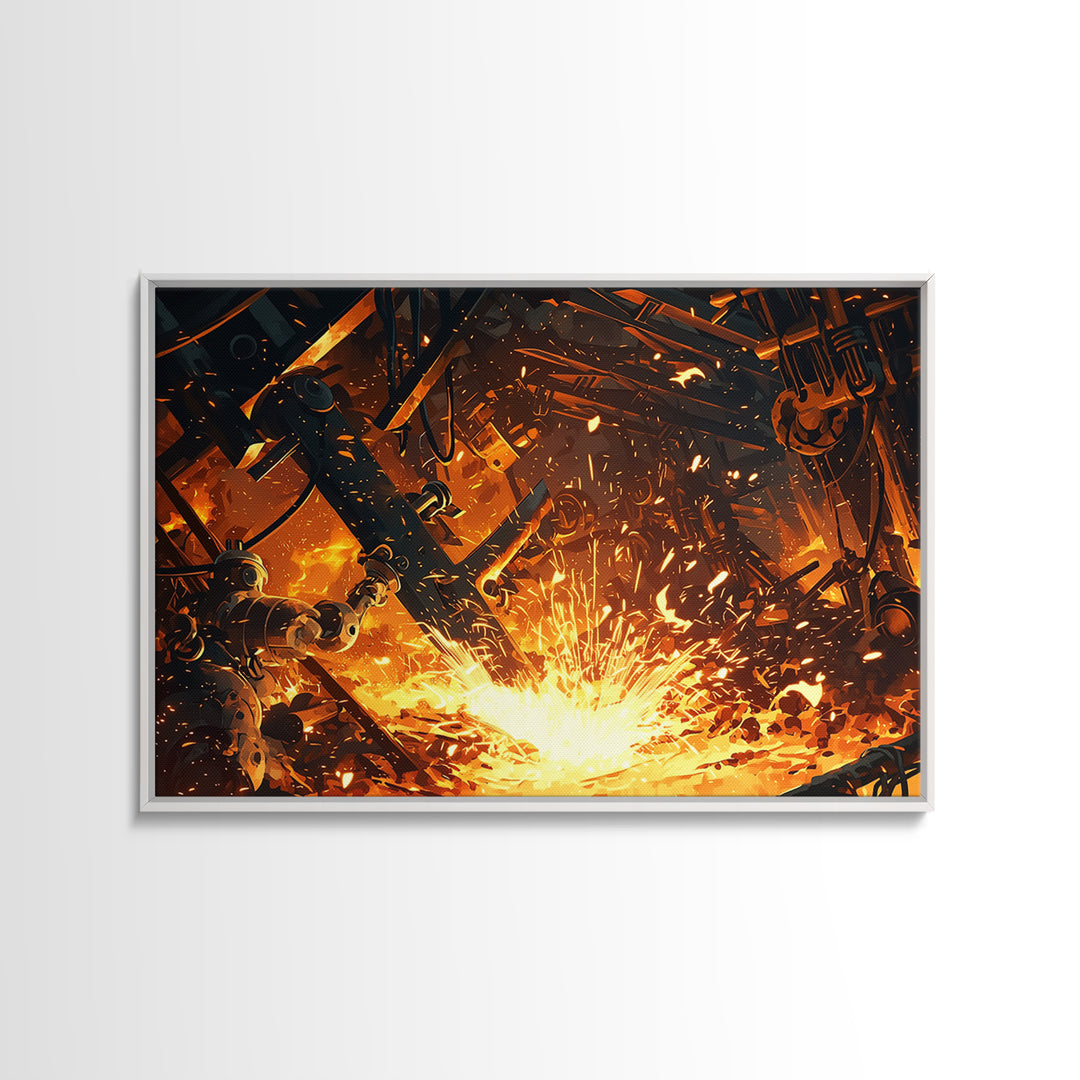 Robotic Molten Forge Canvas Print, Afrofuturism Decor, Industrial Wall Art, Modern Canvas Art, Bold Unique Home Decor Gift
