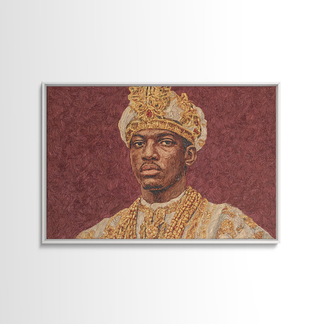 Regal African King Portrait Framed Canvas Print, African American Art, African Heritage Art, Black History Gift, Royal Wall Art