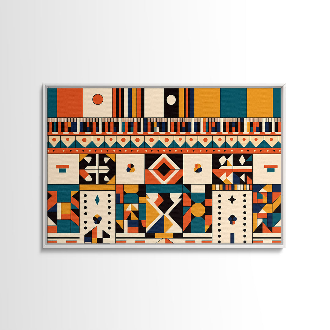 Bold Ankara Geometric Pattern Wall Art, African Fabric Design, African Patterns, Tribal Art Decor, Orange Teal Home Decor