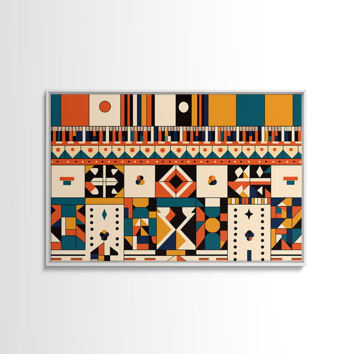 Bold Ankara Geometric Pattern Wall Art, African Fabric Design, African Patterns, Tribal Art Decor, Orange Teal Home Decor