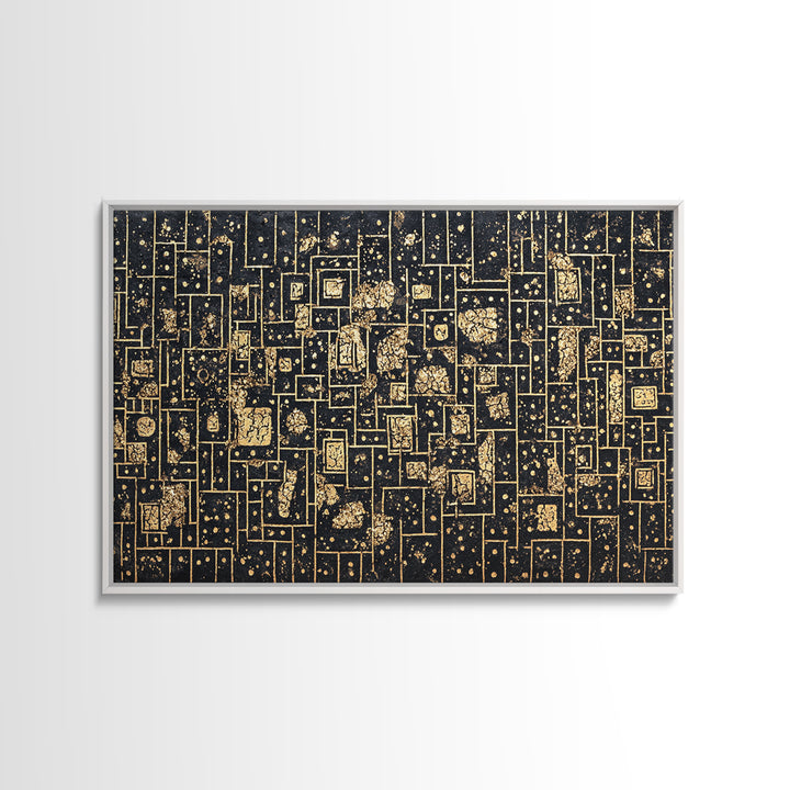 Gold Linear Geometric Maze Canvas Print, African Abstract Art, Black And Gold Art, Luxury Canvas Art, Elegant Wall Decor