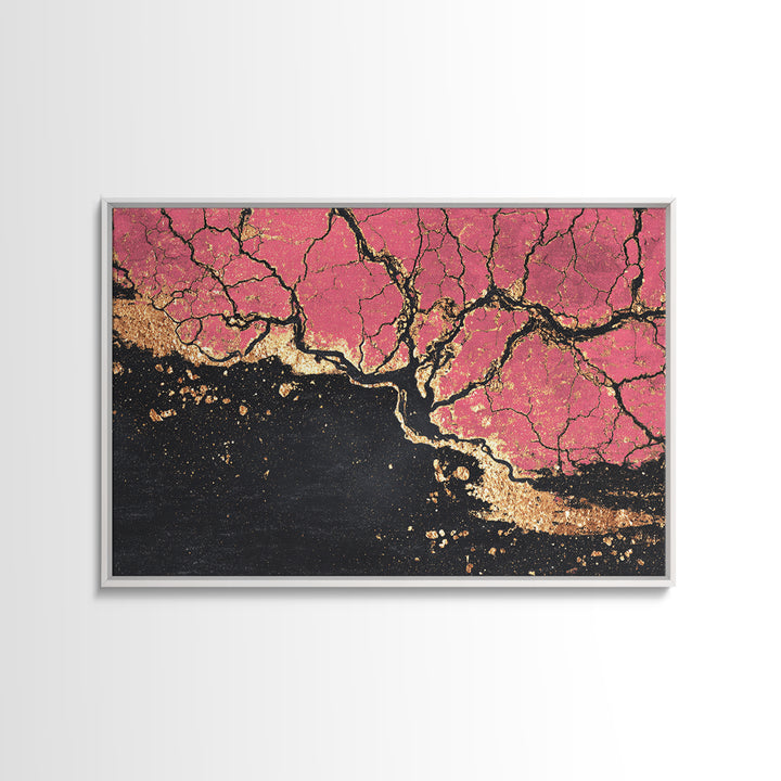 Pink Black And Gold Cracked Abstract Wall Art, Textured Canvas Print, Luxury Modern Decor, Earth Tone Statement Piece Unique Gift