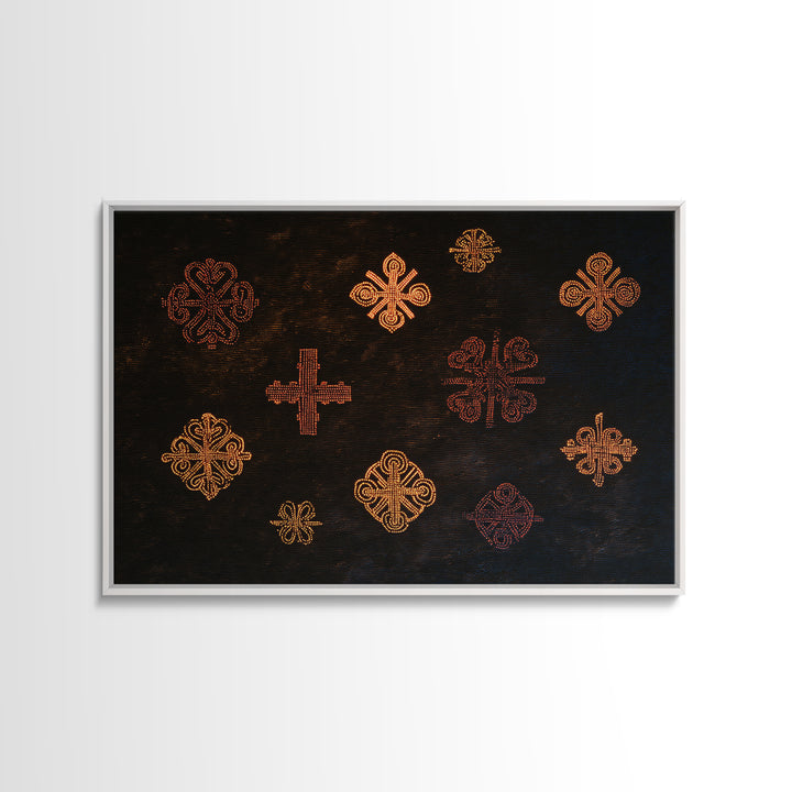 Black Mud Cloth Adinkra Symbols Wall Art, African Patterns, Tribal Textile Art, Ethnic Home Decor, Bold Cultural Print For Living Room